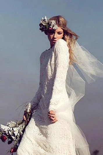 Newest Long Sleeve Lace Wedding Dress Court Train