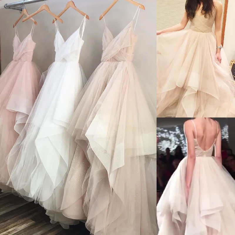 V Neck Organza Ruffles Princess Wedding Gowns