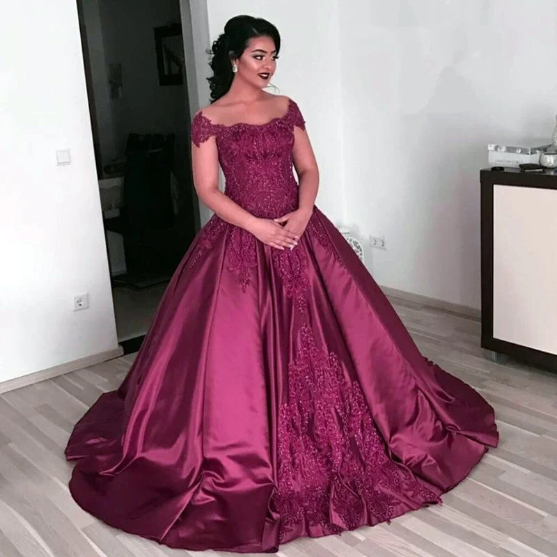 Vintage Lace Off The Shoulder Ball Gowns Wedding Dresses Burgundy